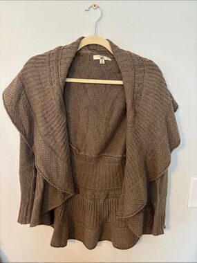 Ya Los Angeles Brown Draped Open-Front Knit Cardigan